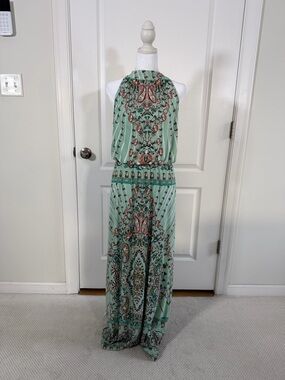 New York & Company Mint Green Paisley Halter Maxi Dress